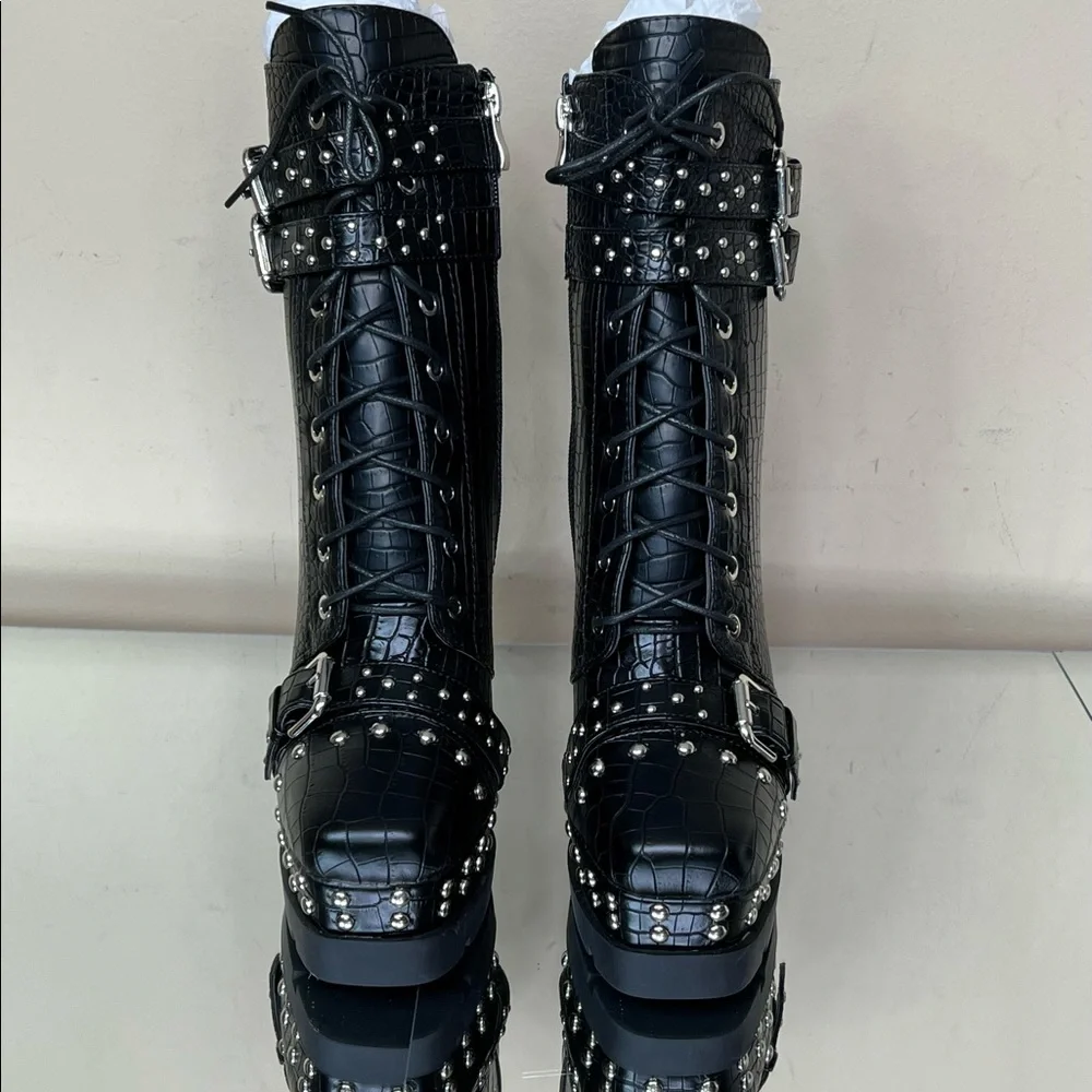 Azalea Wang Black Croc Studded Bootie - Picture 3 of 16